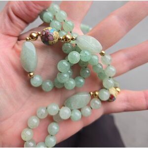 Vintage Jade cloisonne bead and 14kt gold necklace.